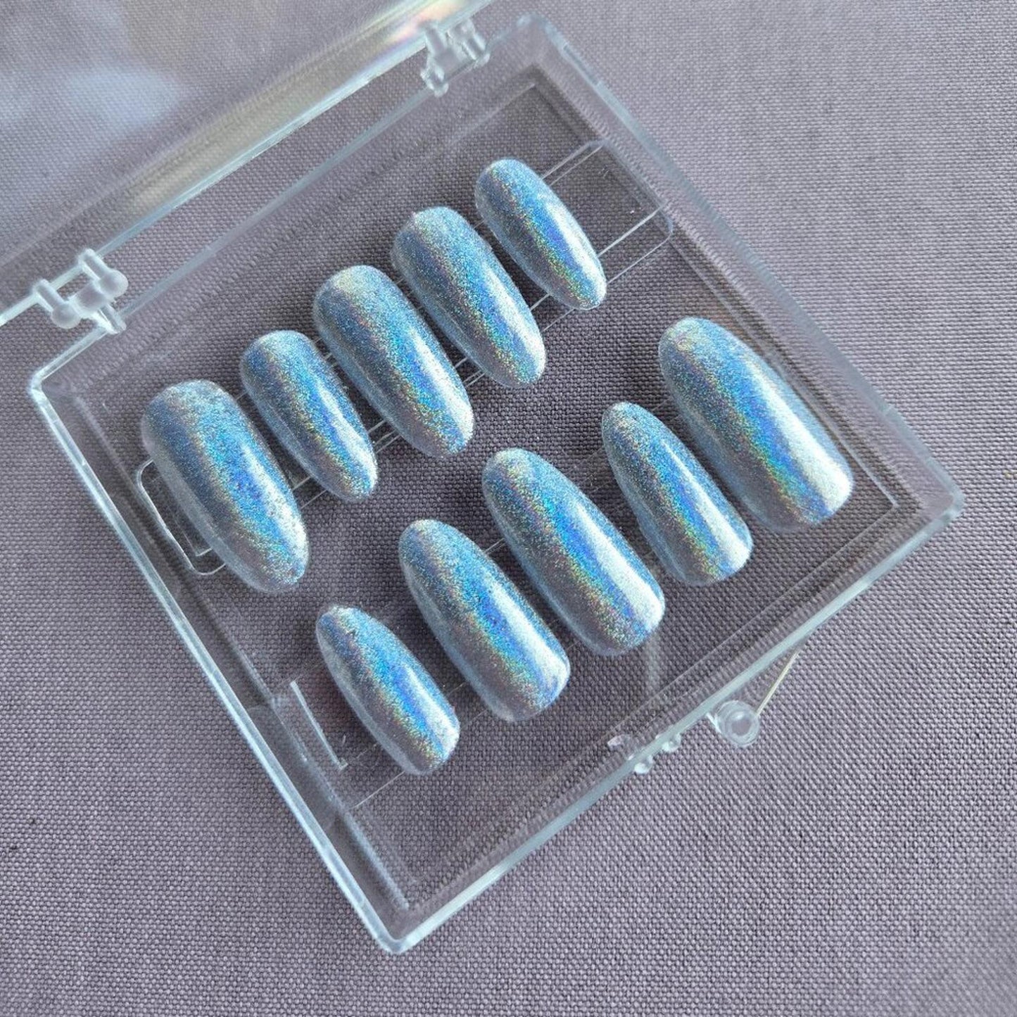 Holographic chrome custom press on nails