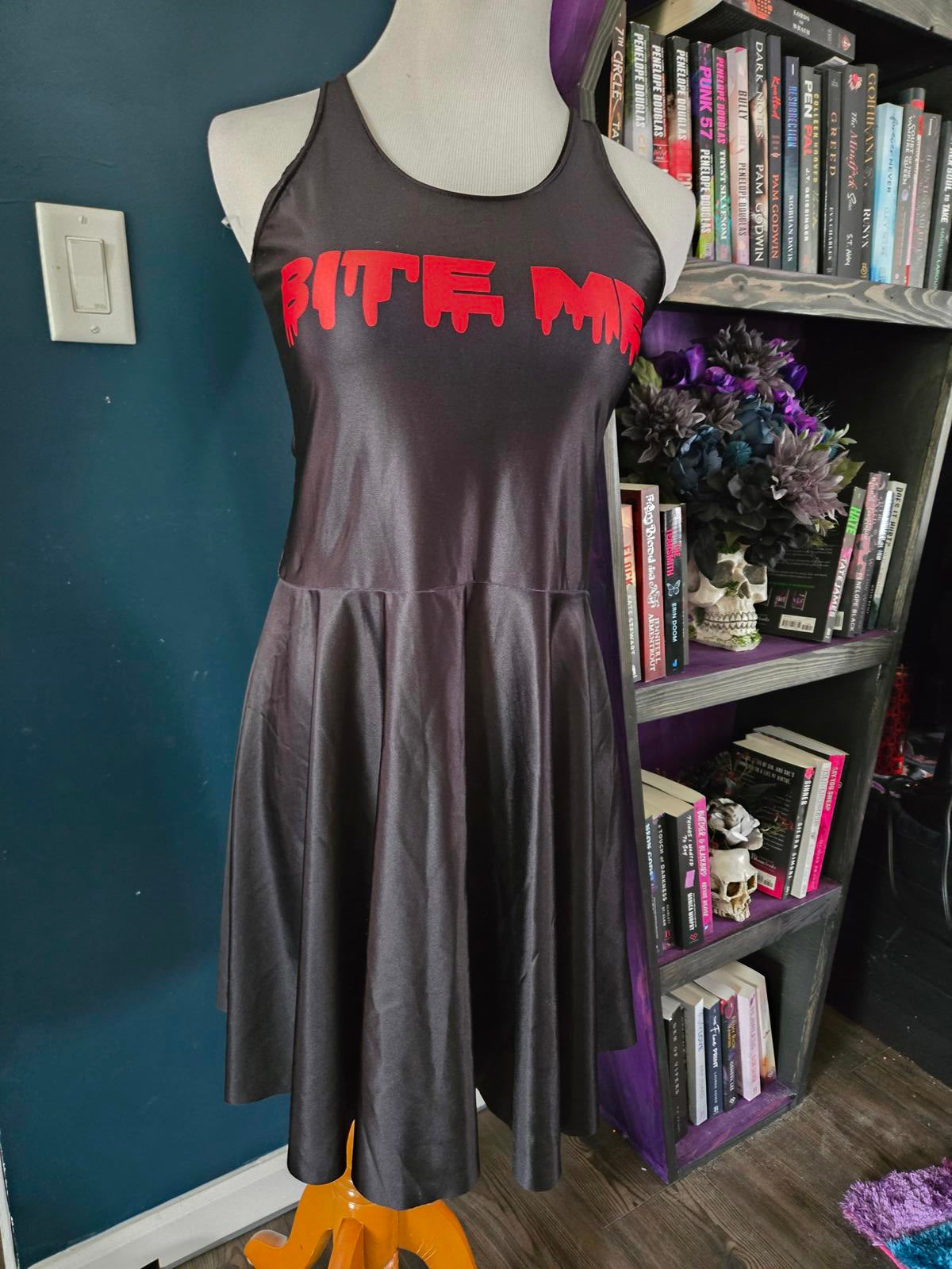 Black skater dress "bite me"