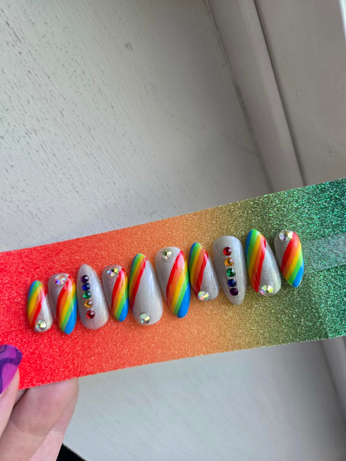 Pride rainbow press on nails custom made