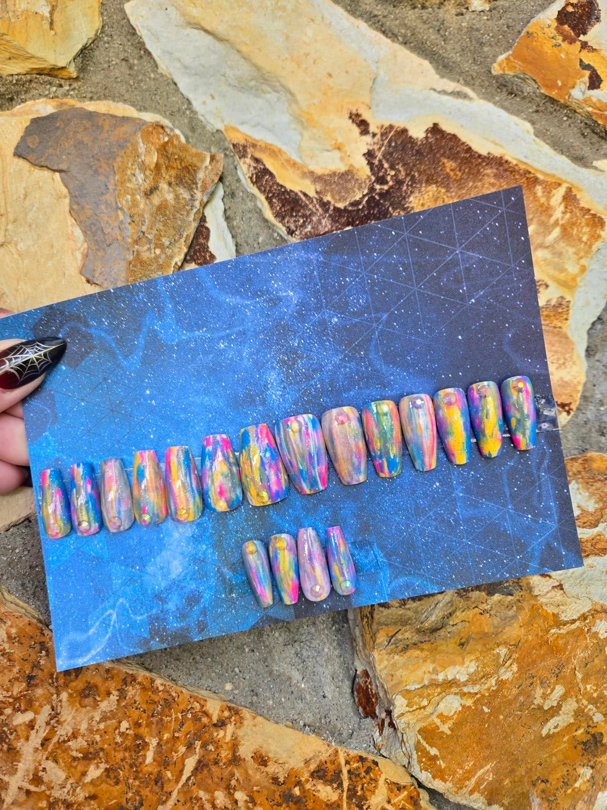 Rainbow water color nails custom made