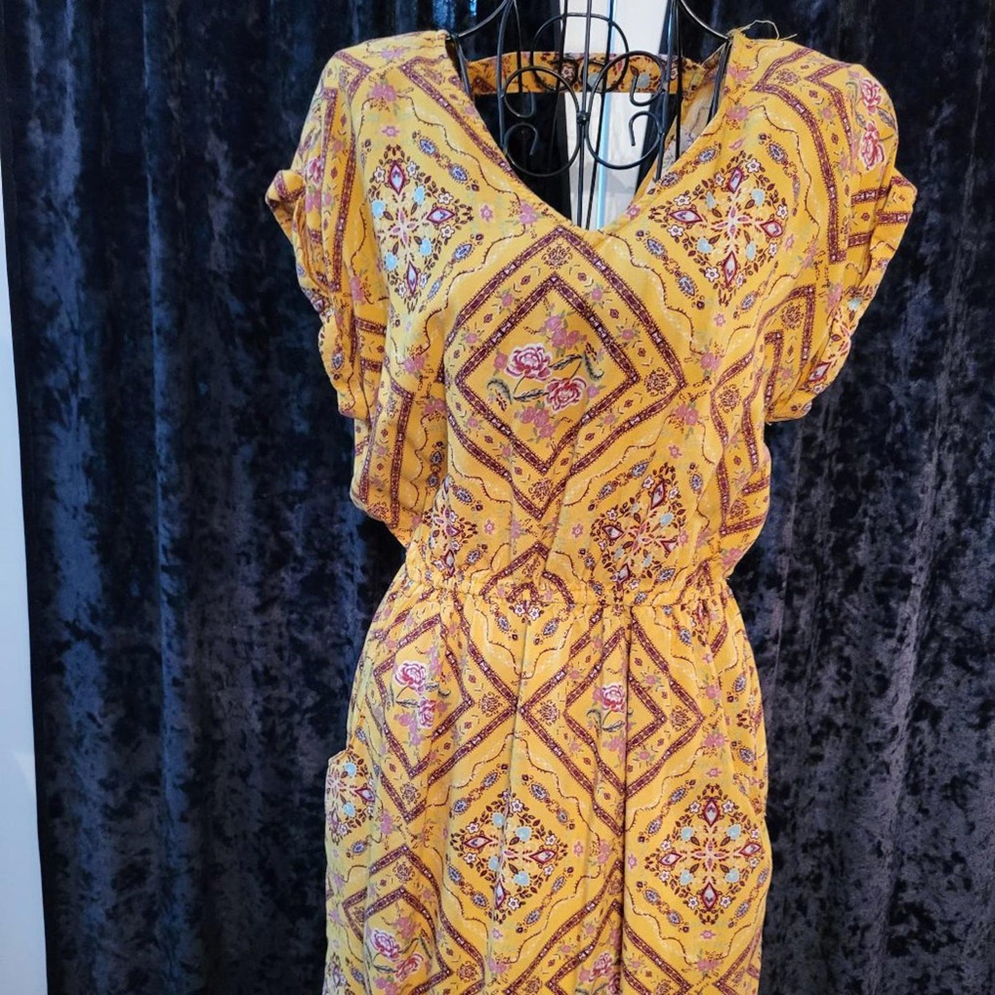 PINK ROSE bohemian dress yellow floral