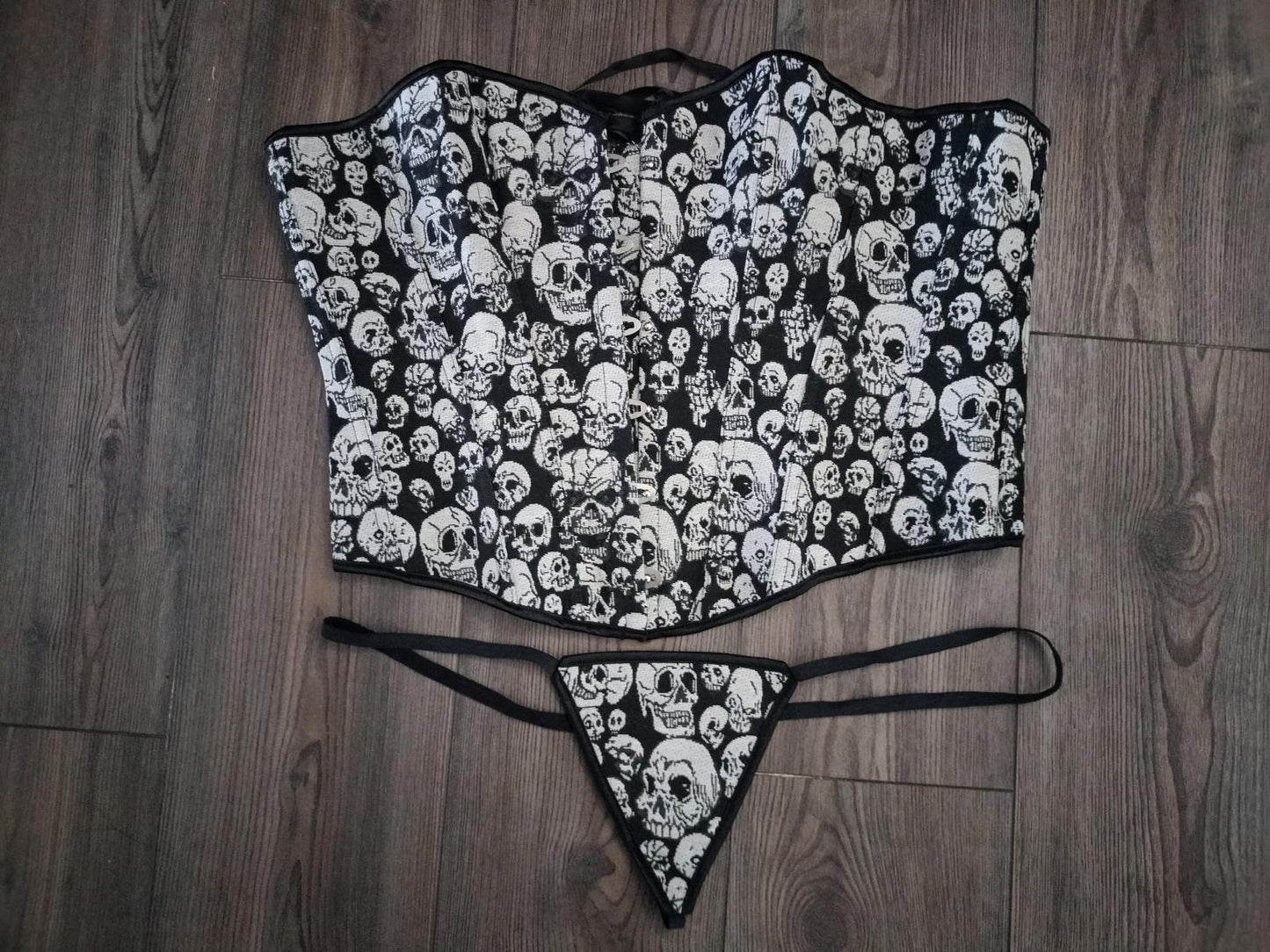 Gothic skull print corset and thong