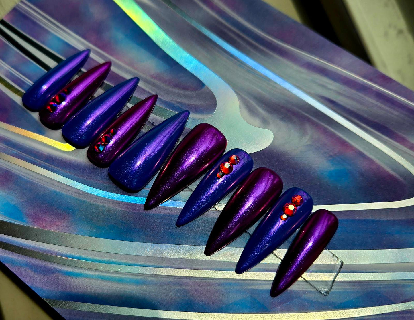Metallic chrome stiletto nails custom made