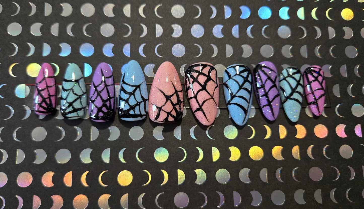 Pastel halloween press on almond nails custom made