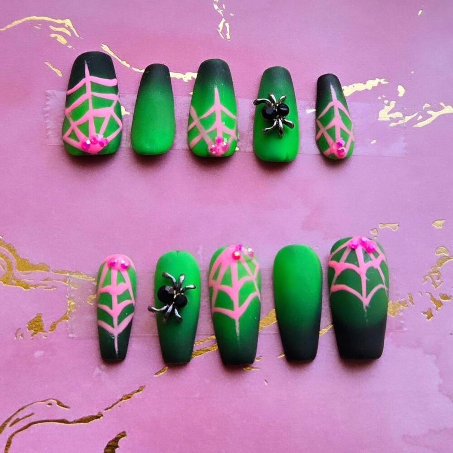 Handmade press on nails ombre with spiderweb gothic