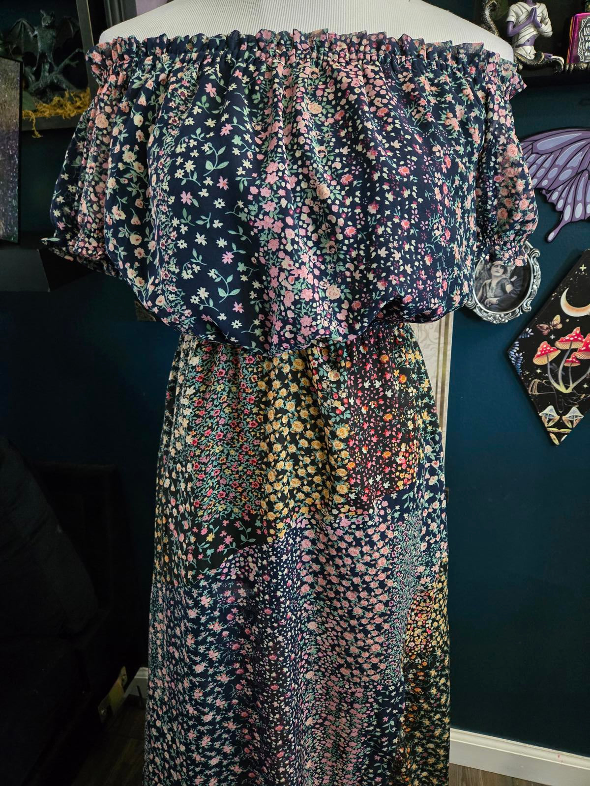 Lulu's floral maxi dress off shoulder