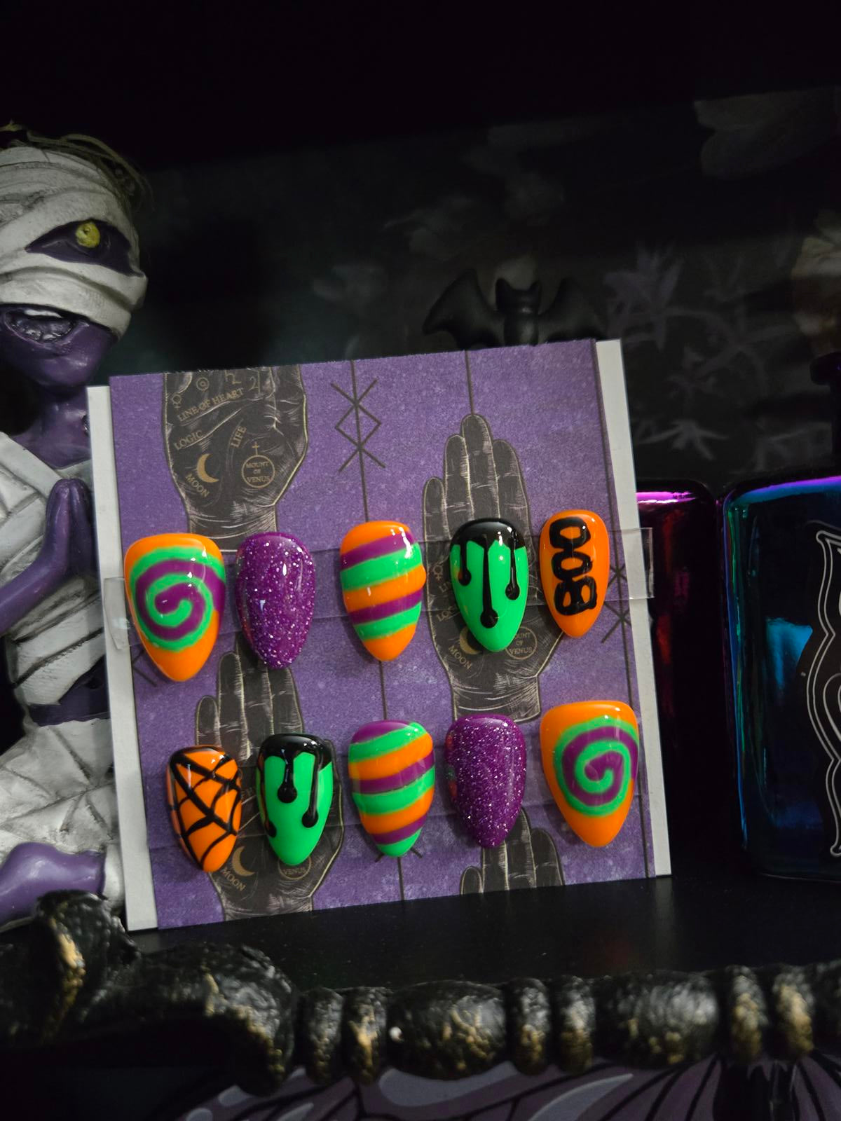 Multicolor halloween press on nails custom made