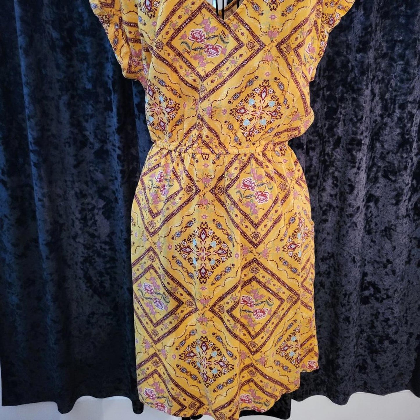 PINK ROSE bohemian dress yellow floral