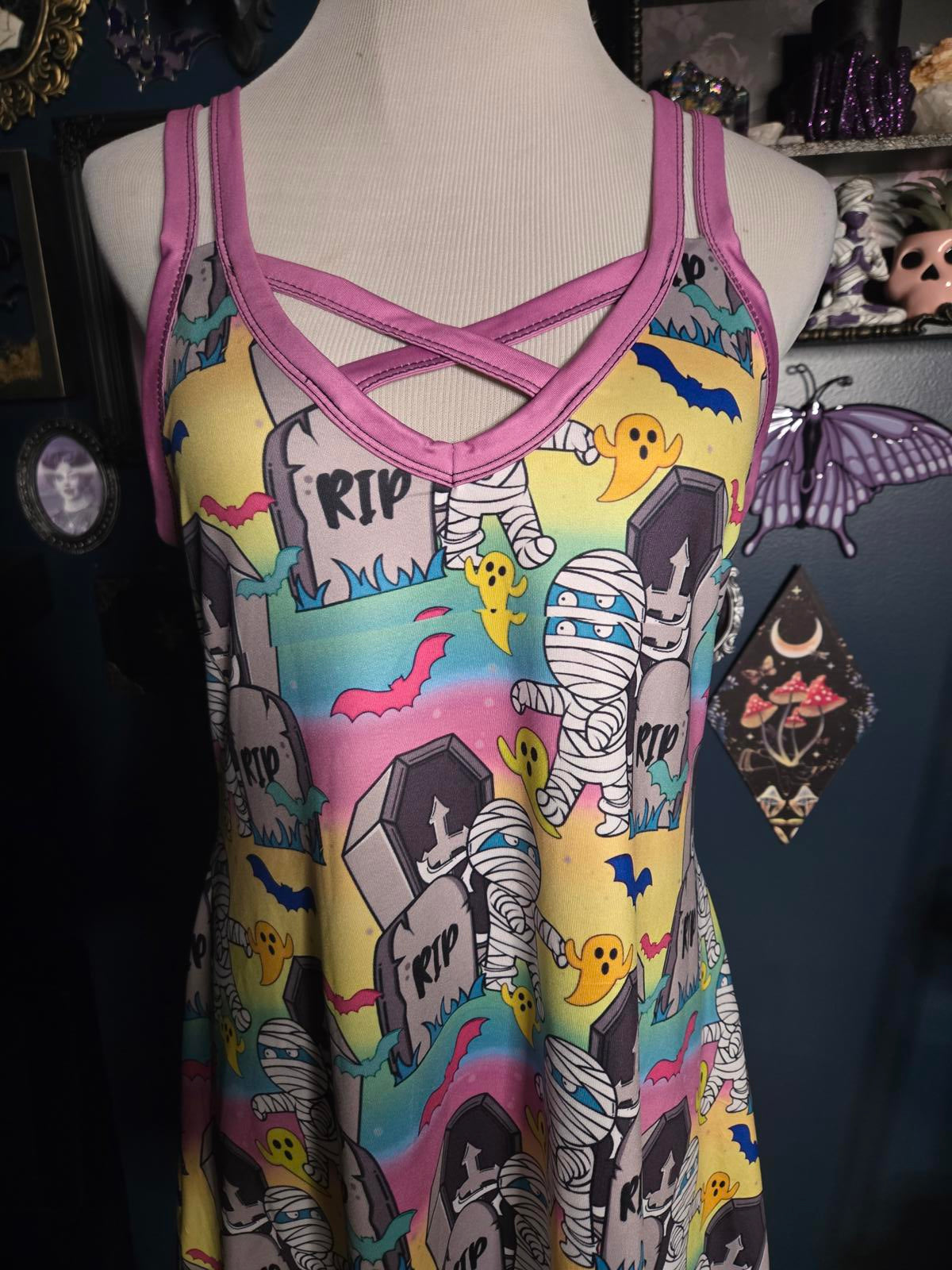 Colorful pastel halloween spooky graveyard dress