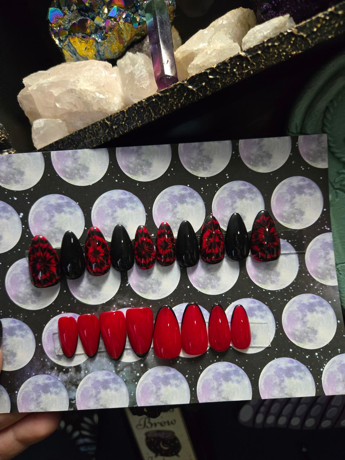 Black and red tie dye press on nails custom made