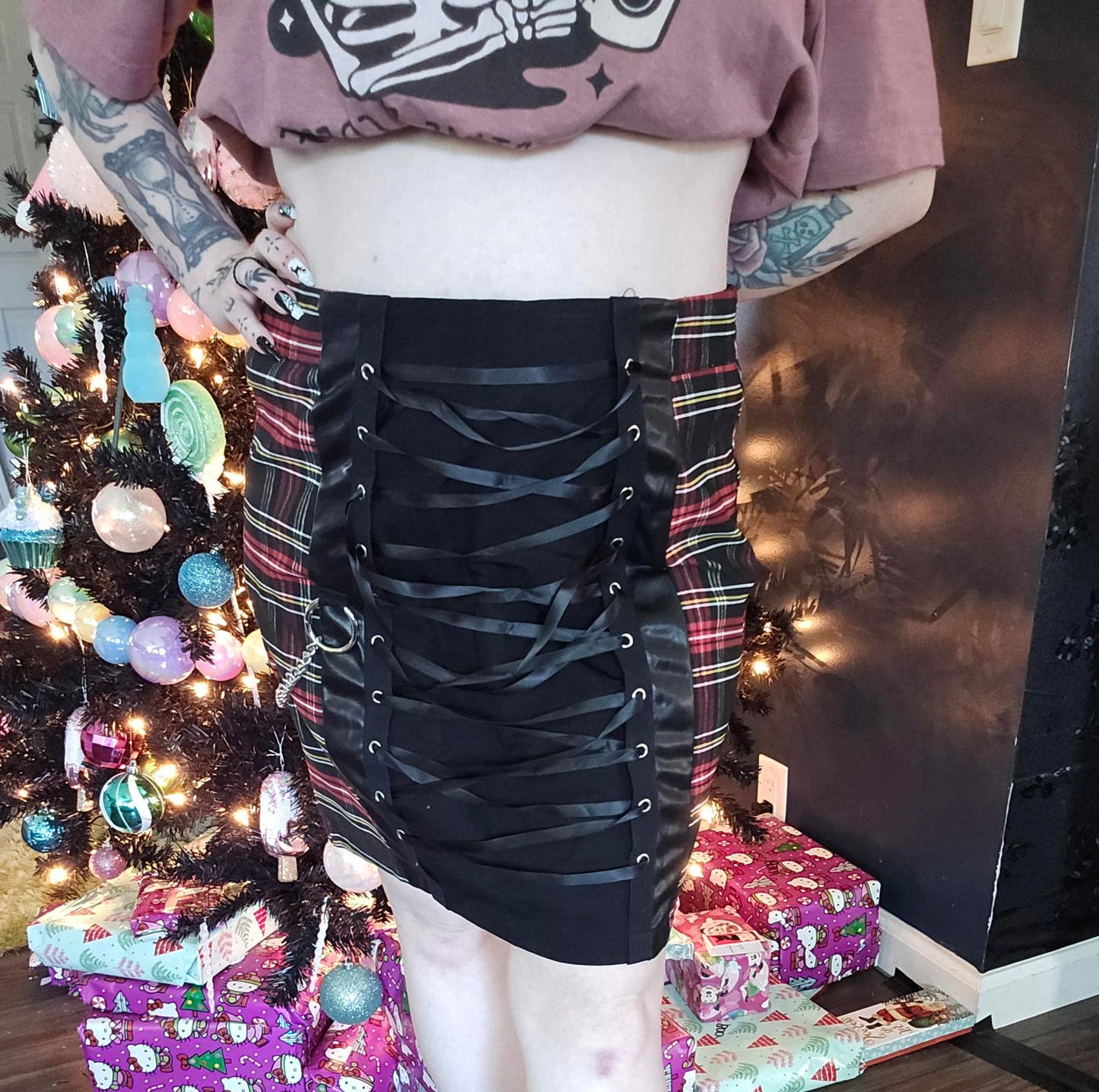 Lace up punk plaid skirt NWT