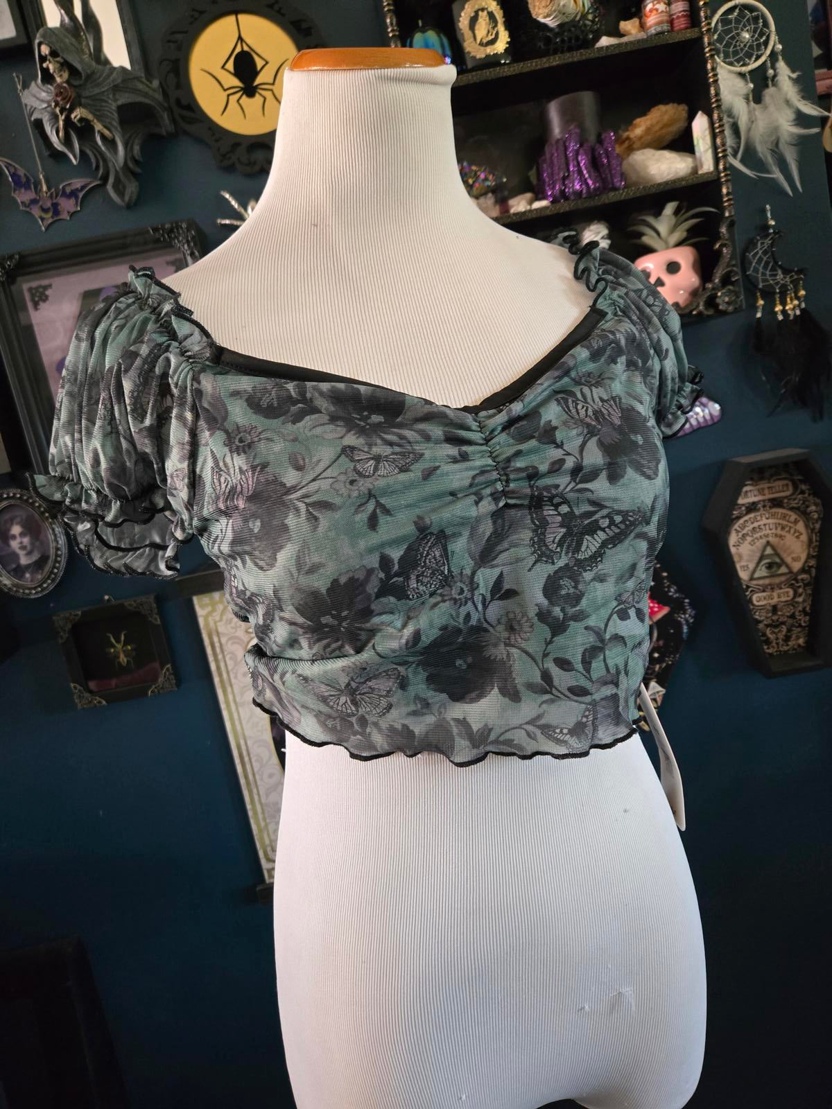 Fairycore green butterfly crop top