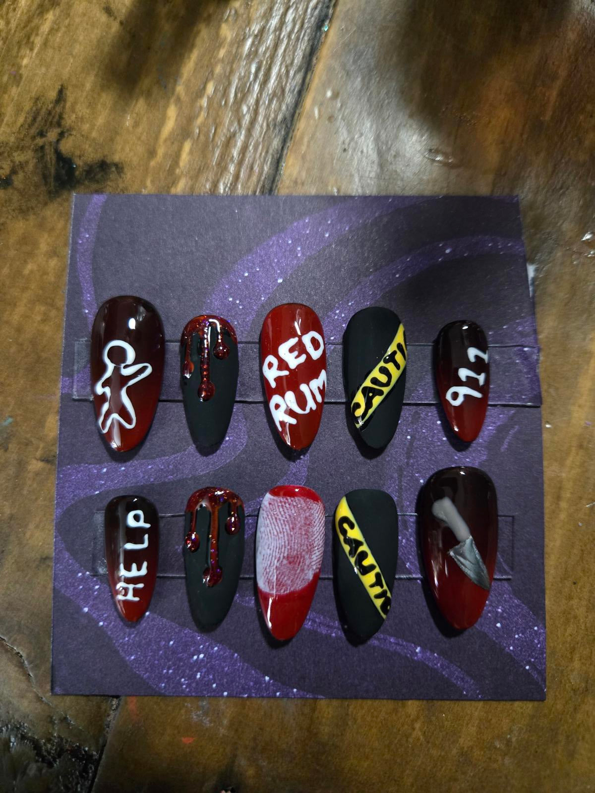 Crime scene redrum press on nails custom made