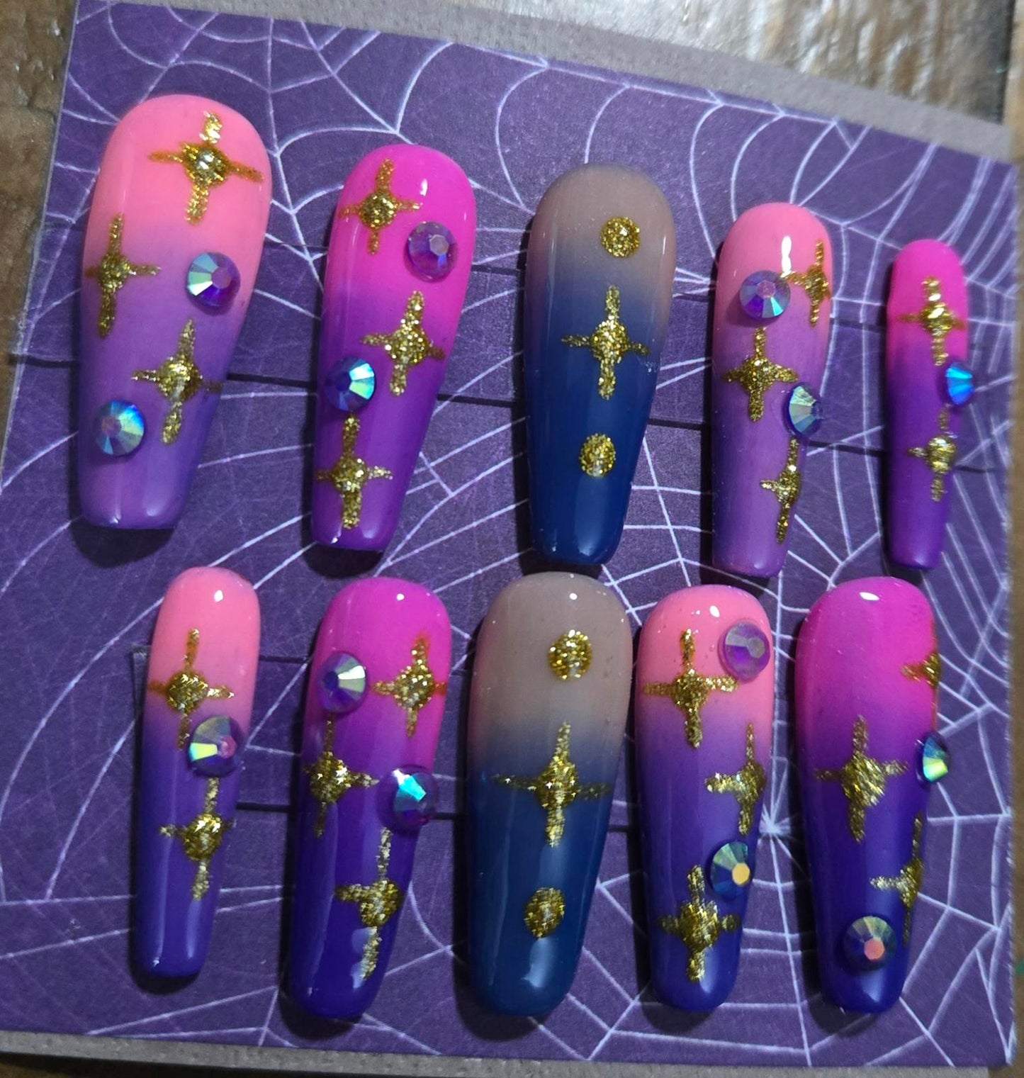 Colorful ombre press on nails custom made