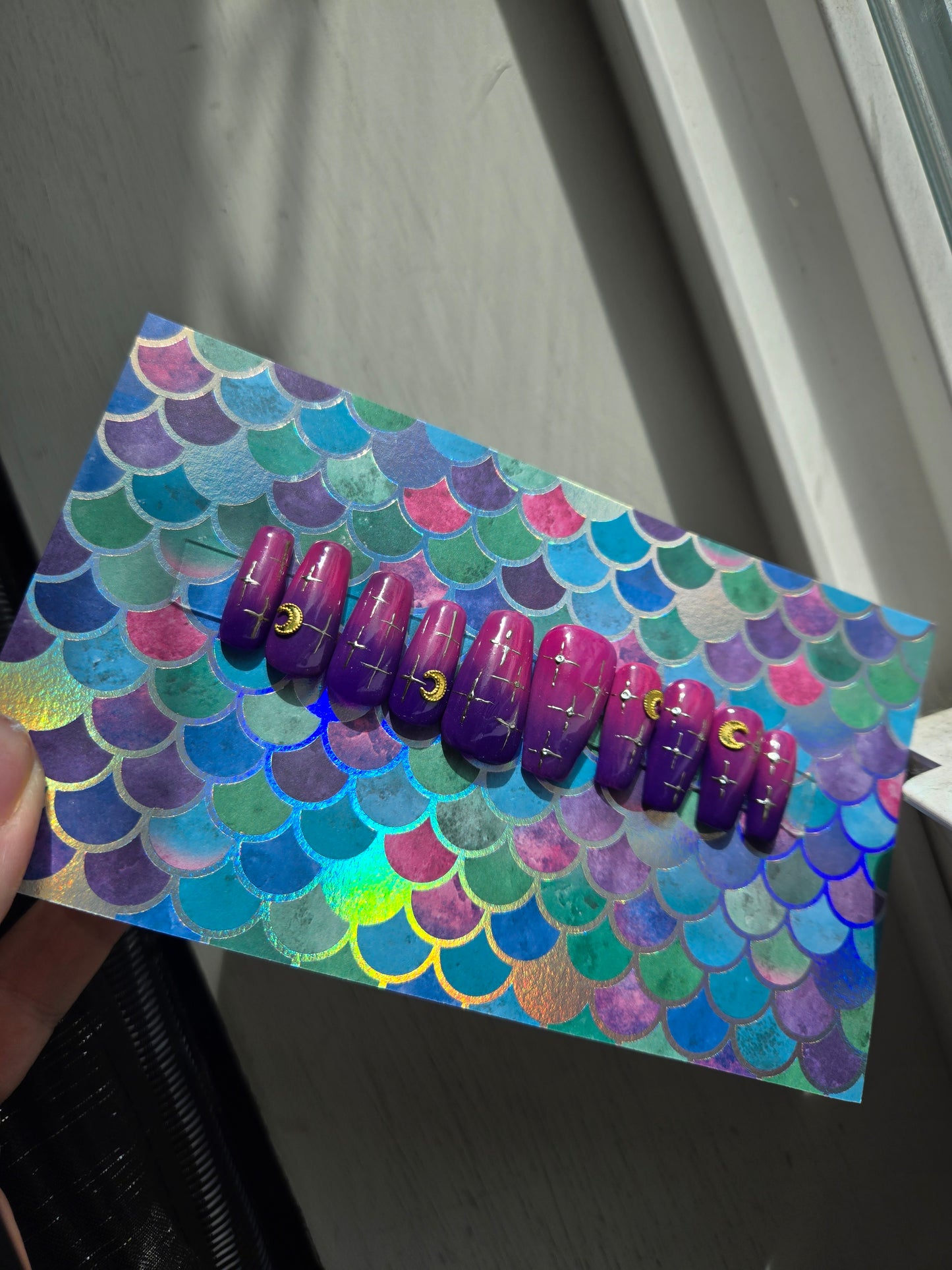 Ombre purple celestial moon press on nails custom made
