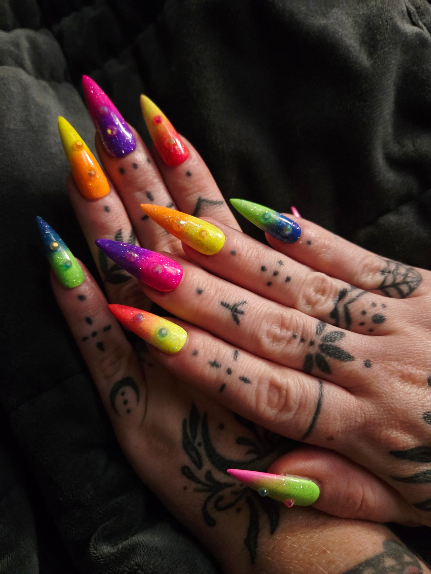 Neon ombre summer stiletto nails custom made