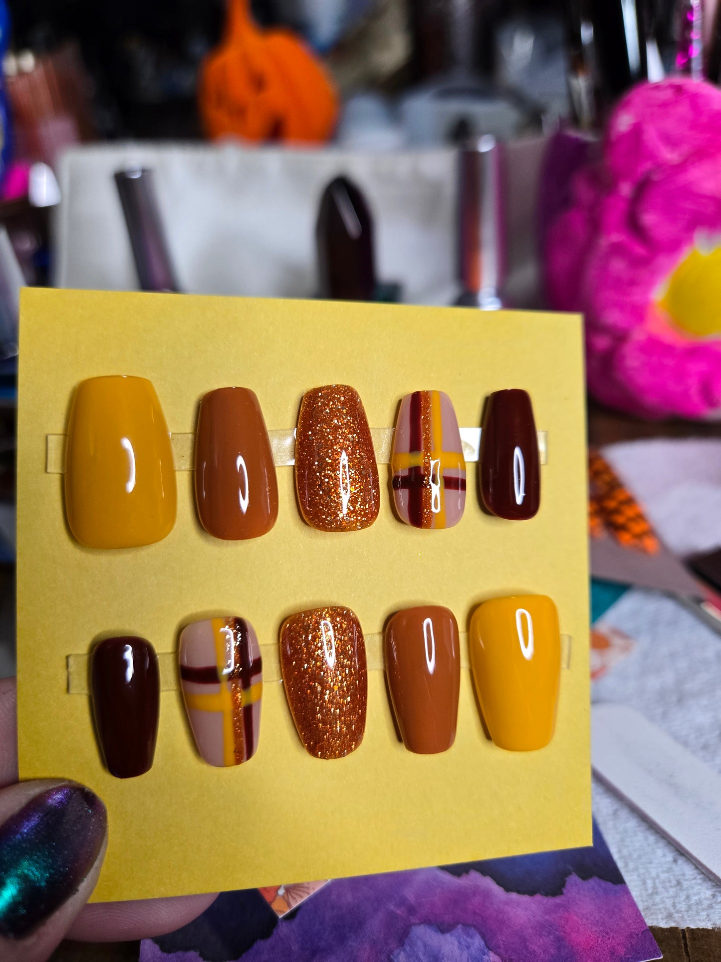 Custom plaid fall nails 2.0