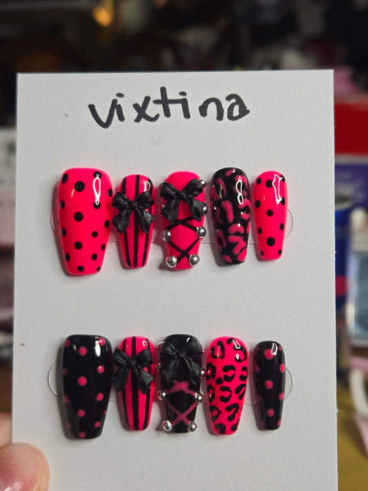 Baddie corset and bow animal print nails