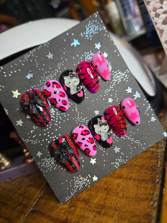 Hello Kitty punk handmade nails