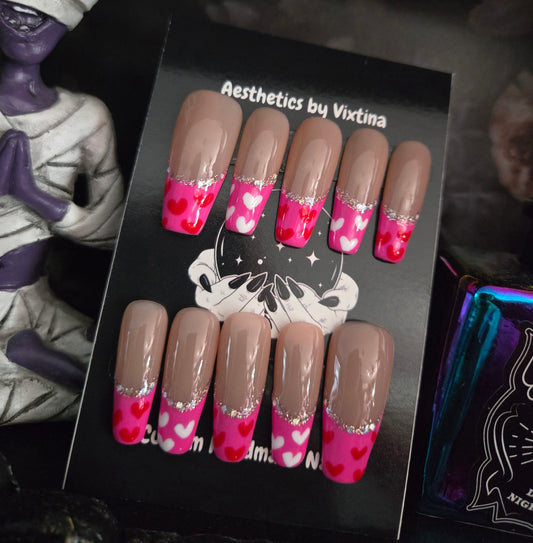 Valentines day french tip handmade nails