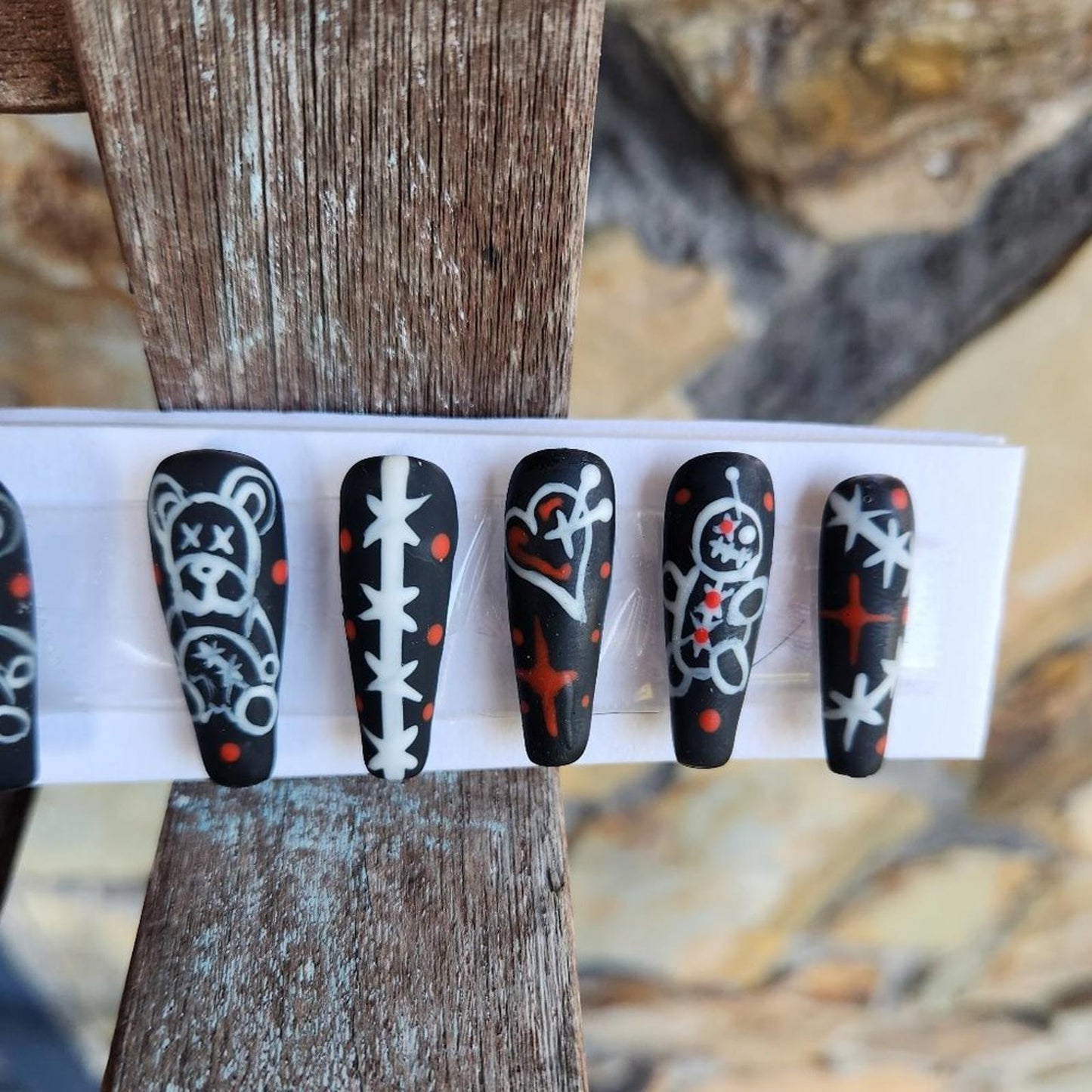 10 piece matte custom hand painted VOODOO gothic press on nails