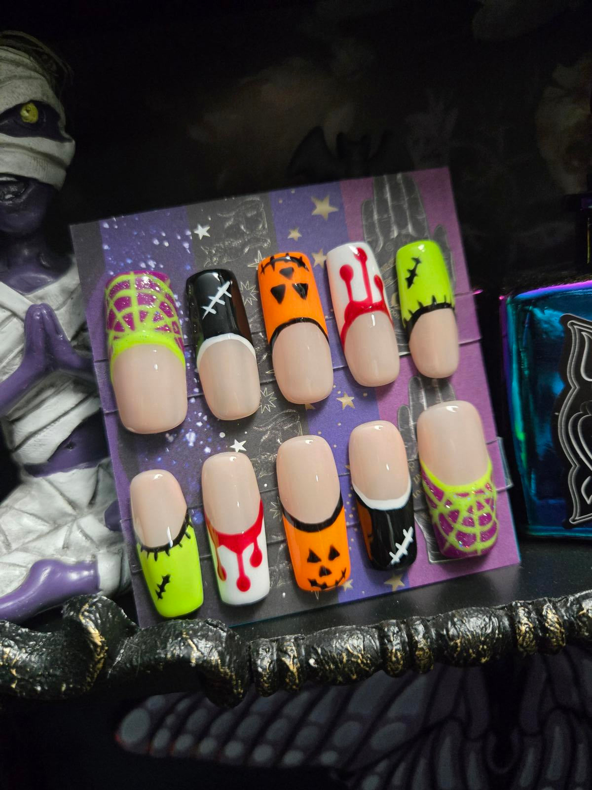 Halloween design french tip press on nails custom made