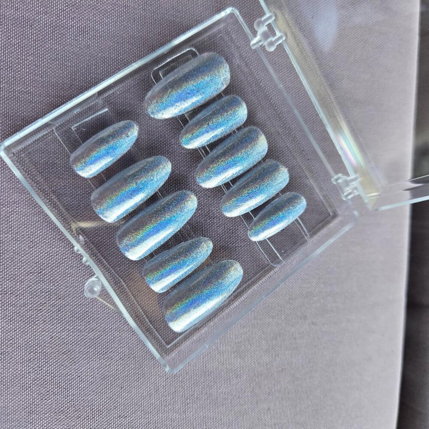 Holographic chrome custom press on nails