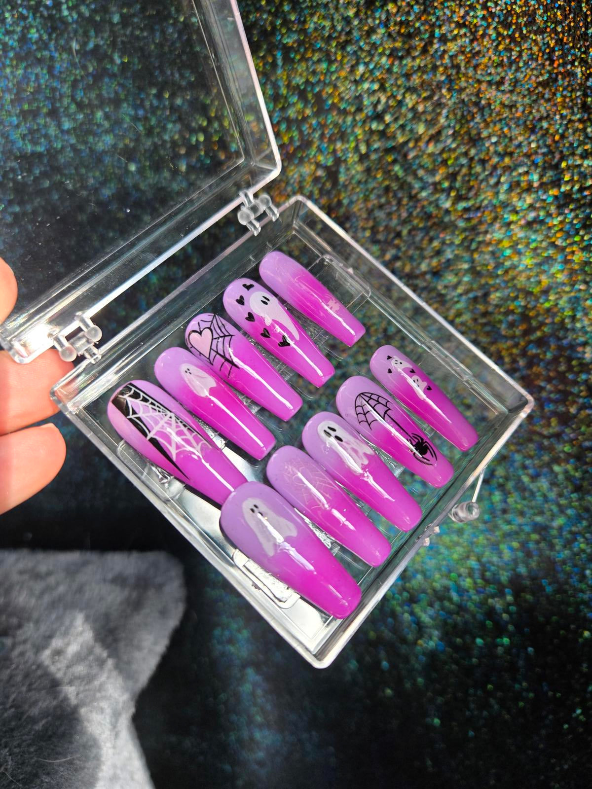handmade pastel goth ombre press on nails with spooky designs