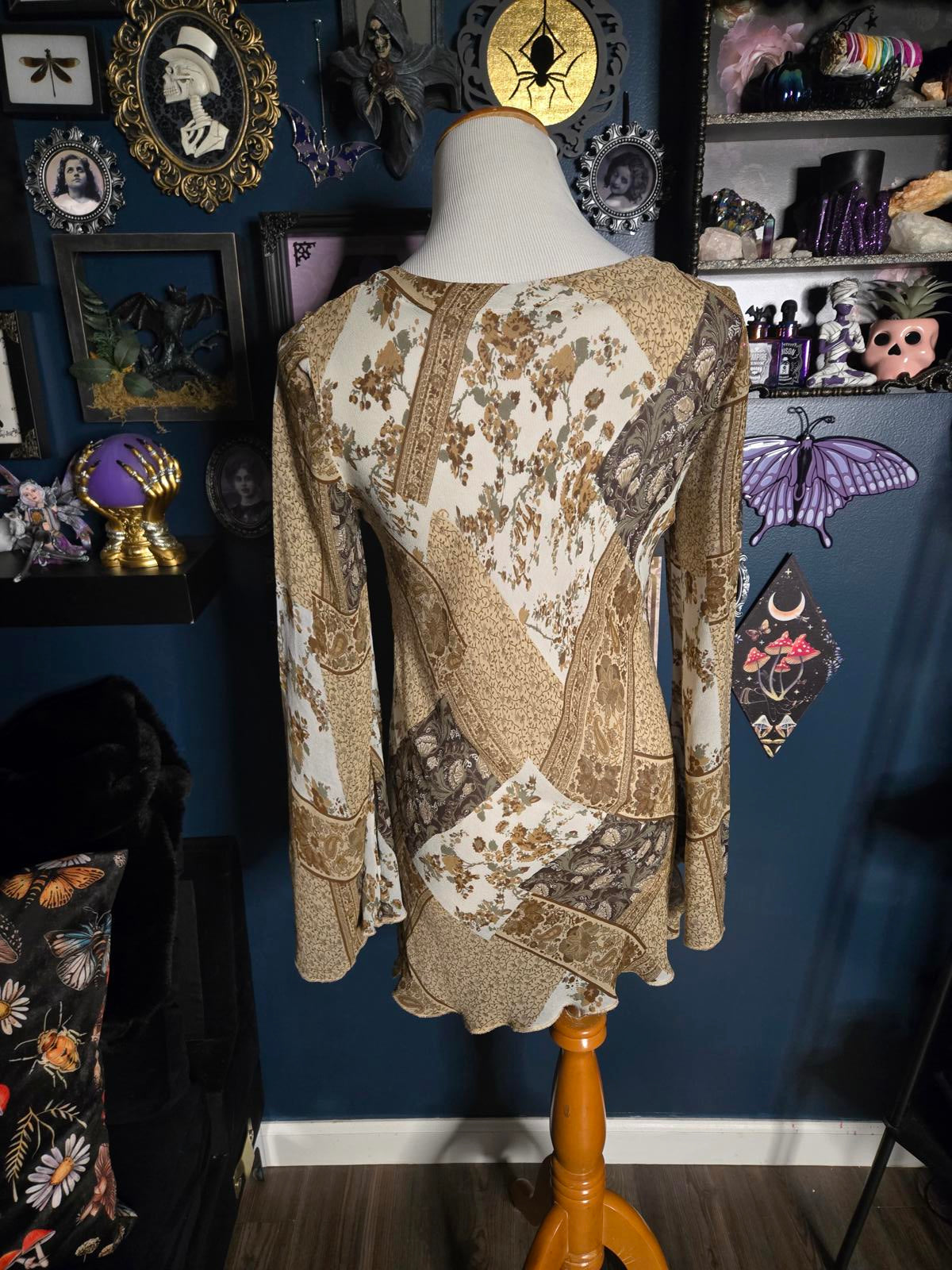 Sheer vtg brown fairycore paisley tunic blouse