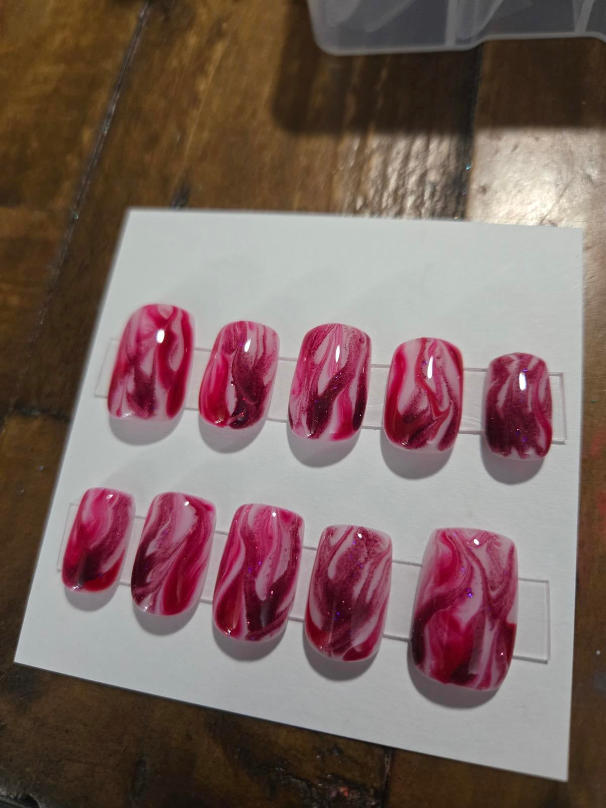 Red abstract flames square press on nails custom made