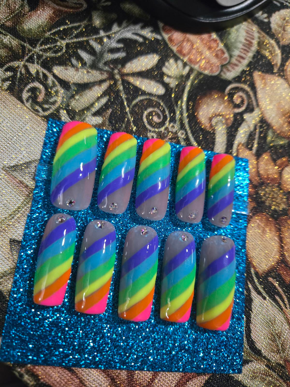 Rainbow striped square press on nails custom made