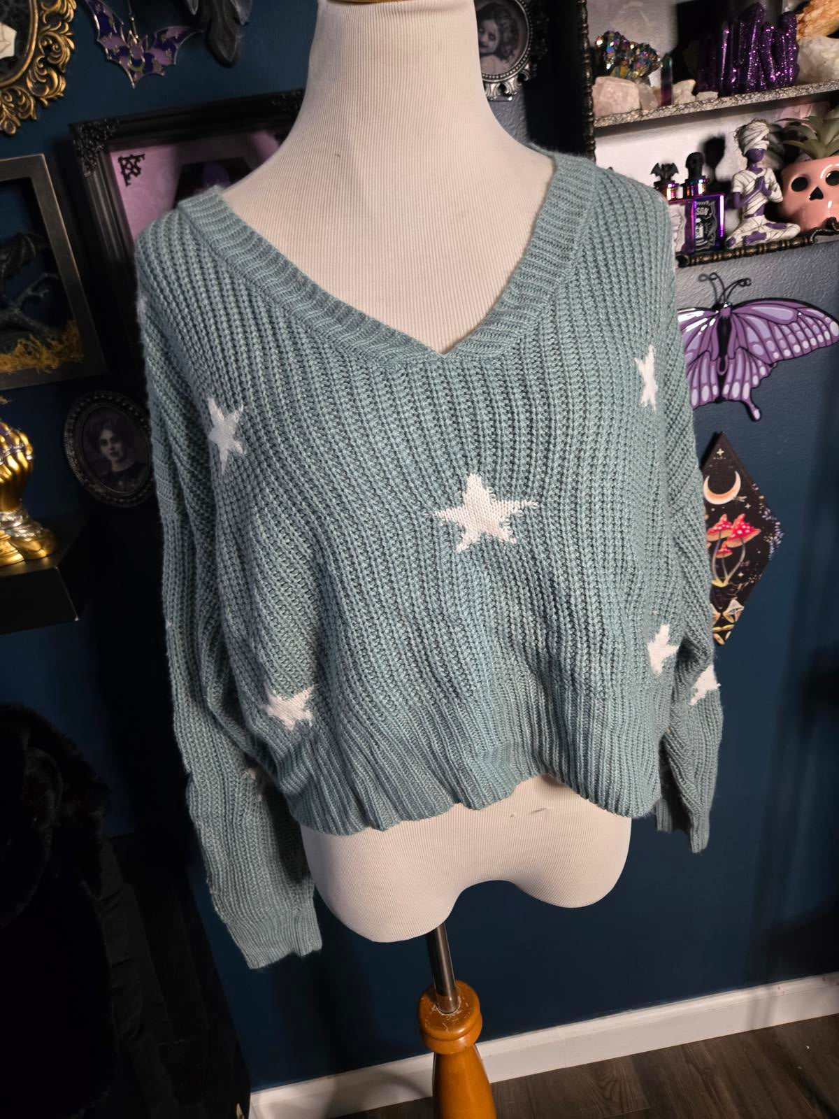 Teal cable knit star sweater