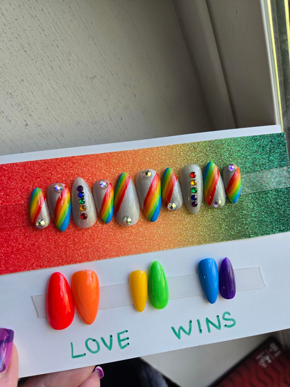 Pride rainbow press on glitter nails custom made