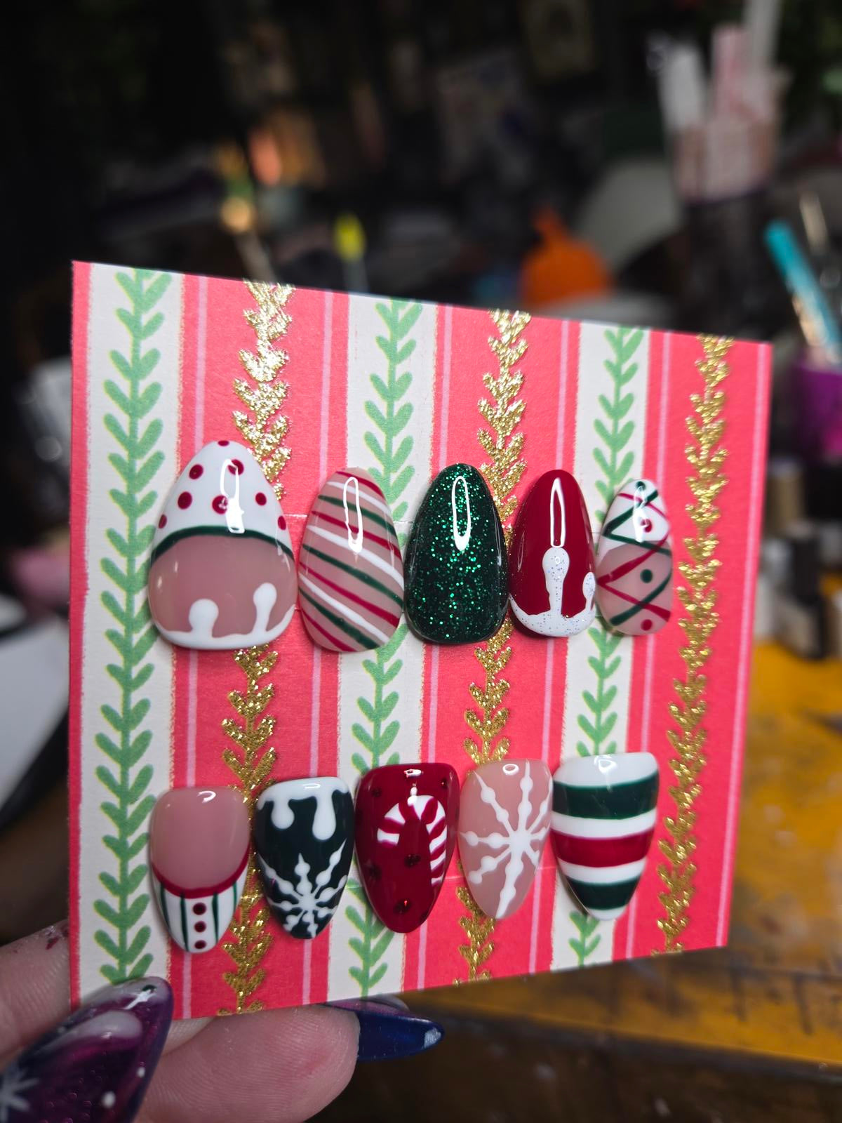 Christmas almond press on nails custom made