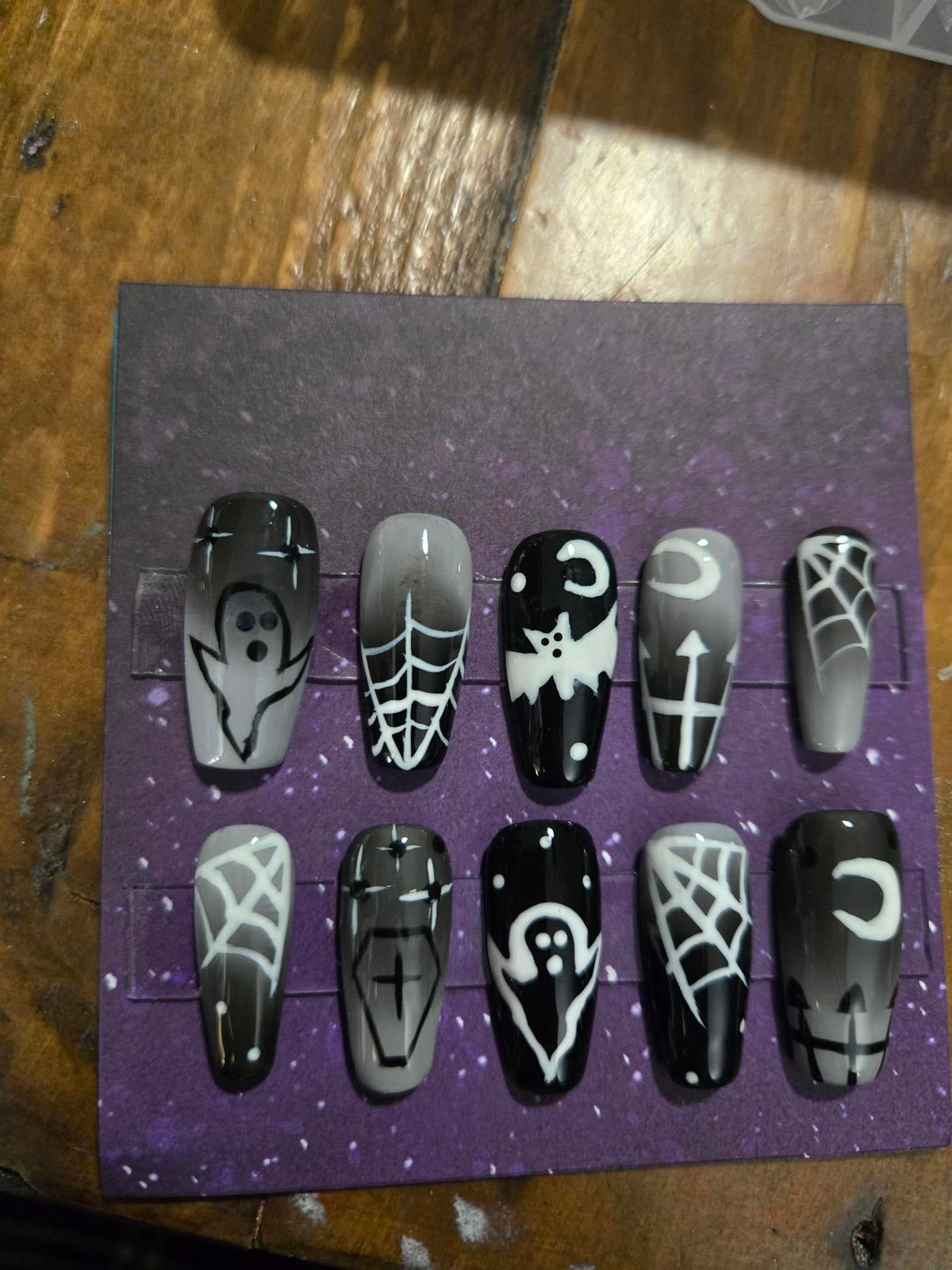 Spooky ombre halloween graveyard press on nails custom made