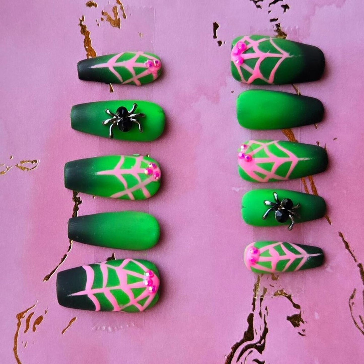 Handmade press on nails ombre with spiderweb gothic