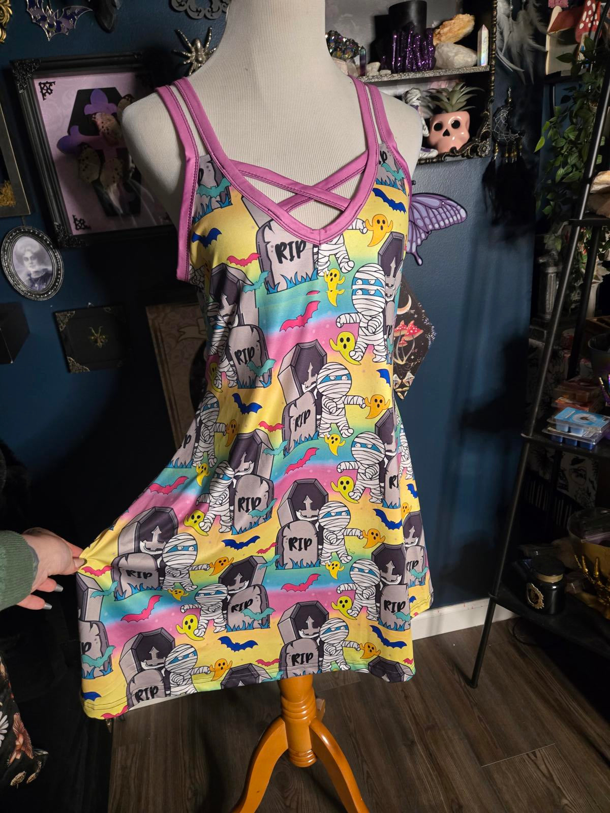 Colorful pastel halloween spooky graveyard dress