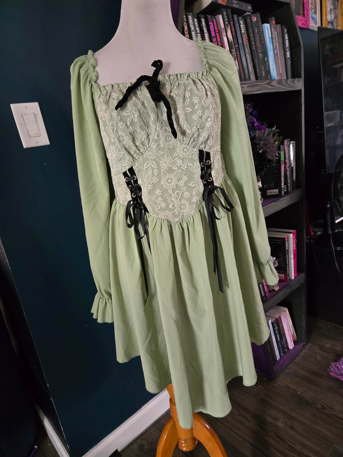 Mint green lace up peasant style dress