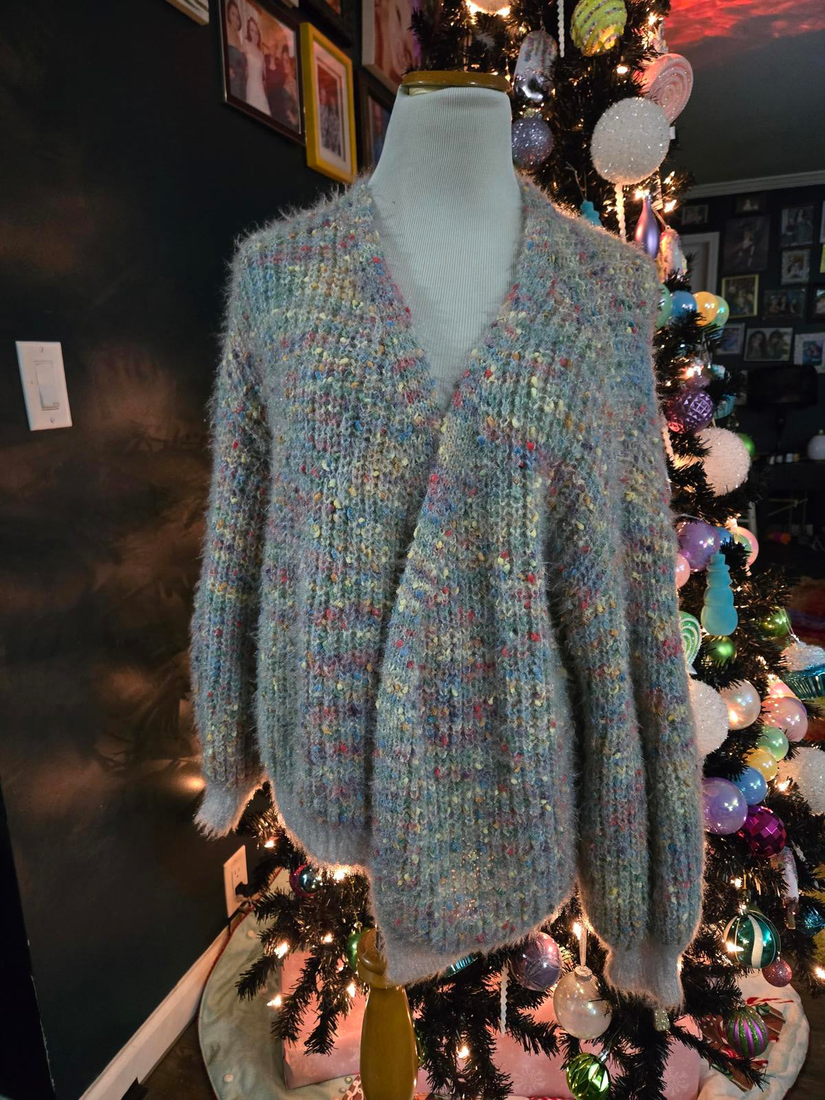 Super soft and cozy rainbow pastel popcorn cardigan