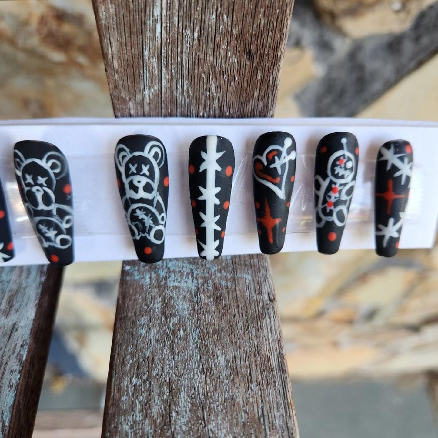 10 piece matte custom hand painted VOODOO gothic press on nails