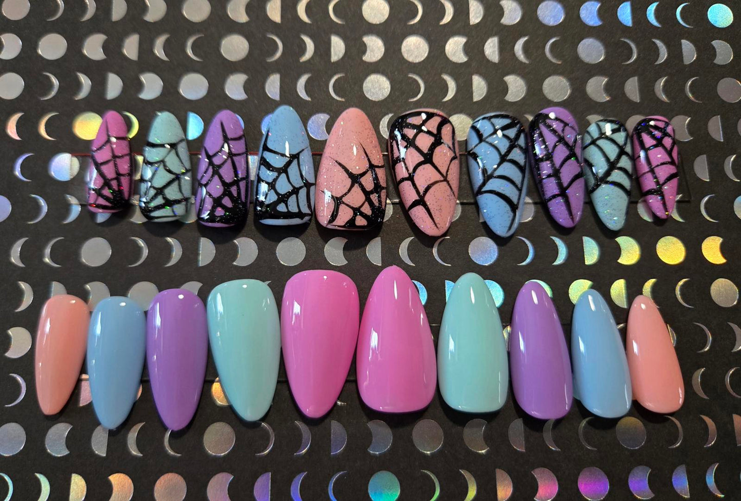 Pastel goth halloween spiderweb press on nails custom made