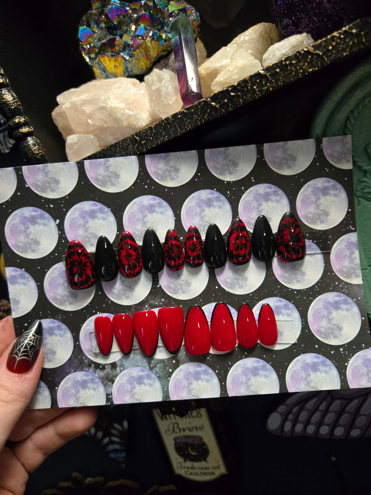 Black and red tie dye press on nails custom made
