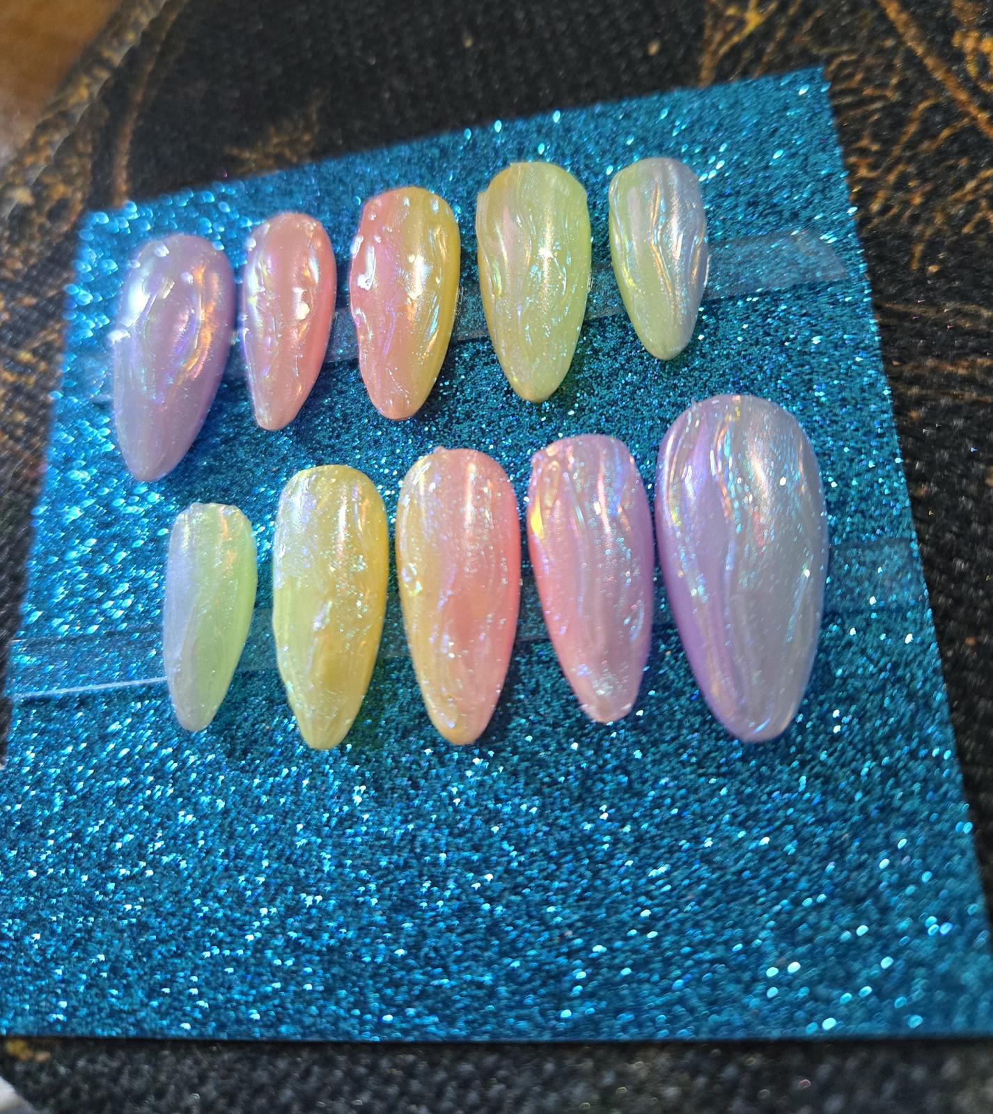 Ombre pastel 3D mermaid nails custom made