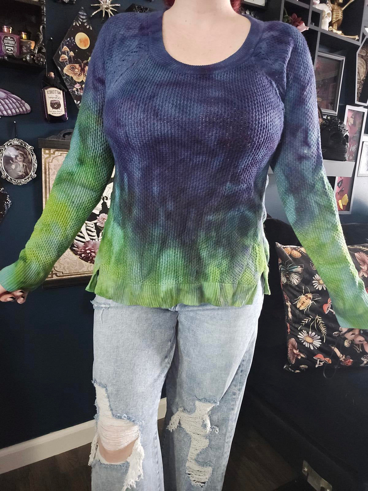 Tie dyed cable knit sweater