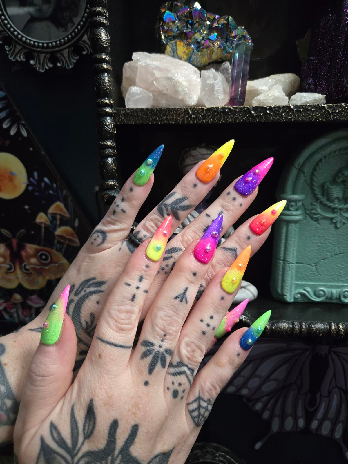 Neon ombre summer stiletto nails custom made