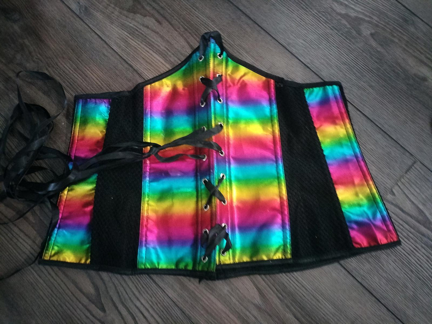 Rainbow and fishnet corset