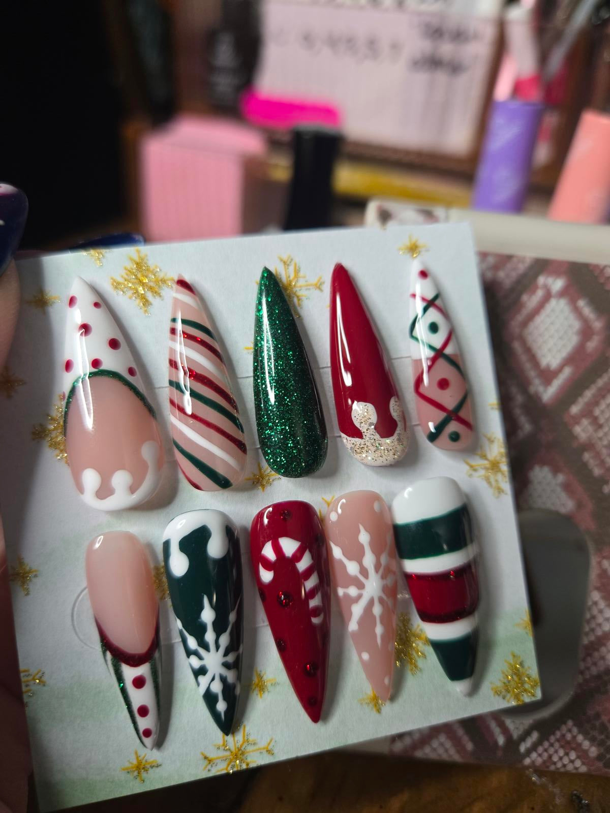Christmas stiletto press on nails custom made
