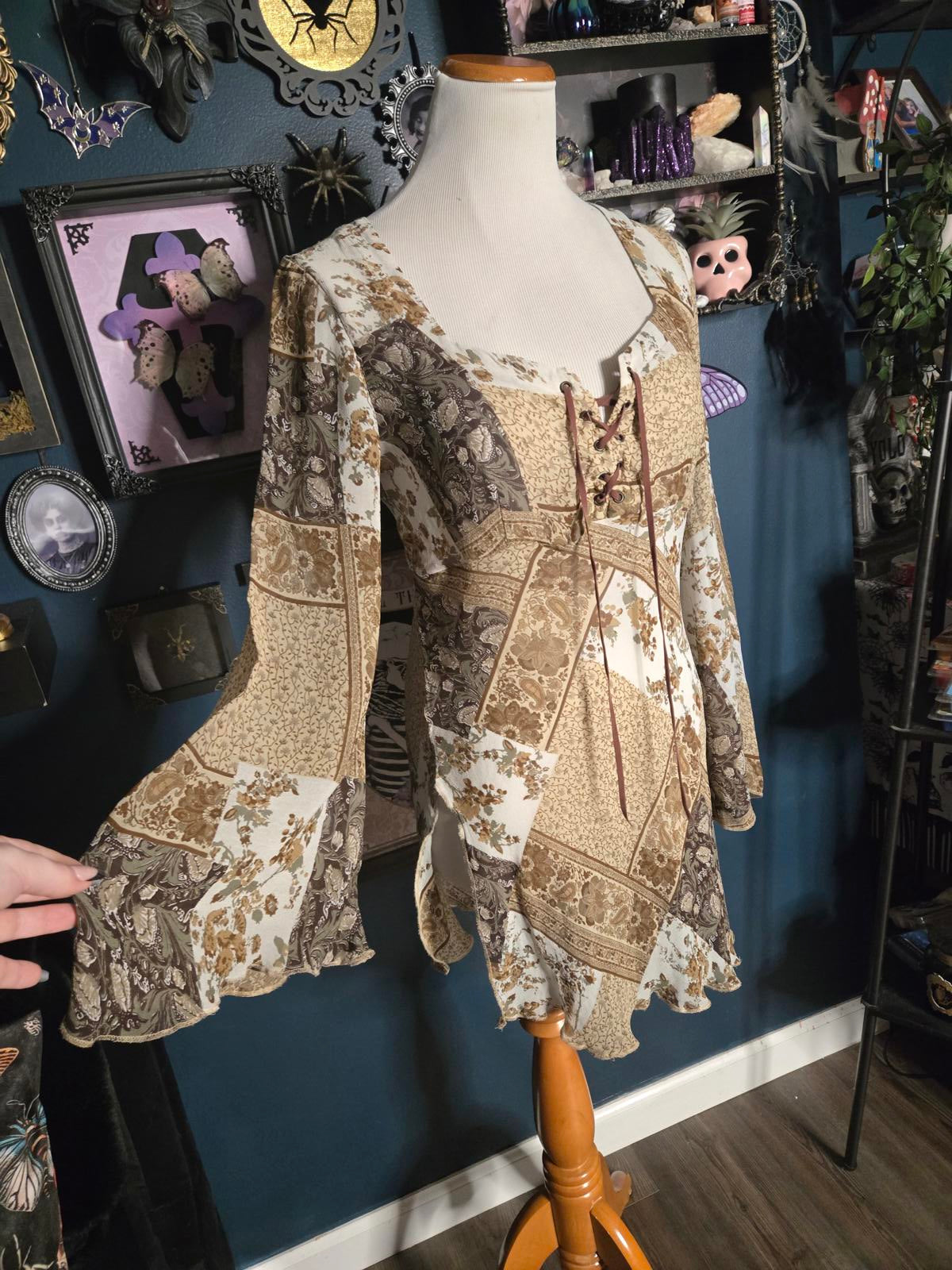 Sheer vtg brown fairycore paisley tunic blouse