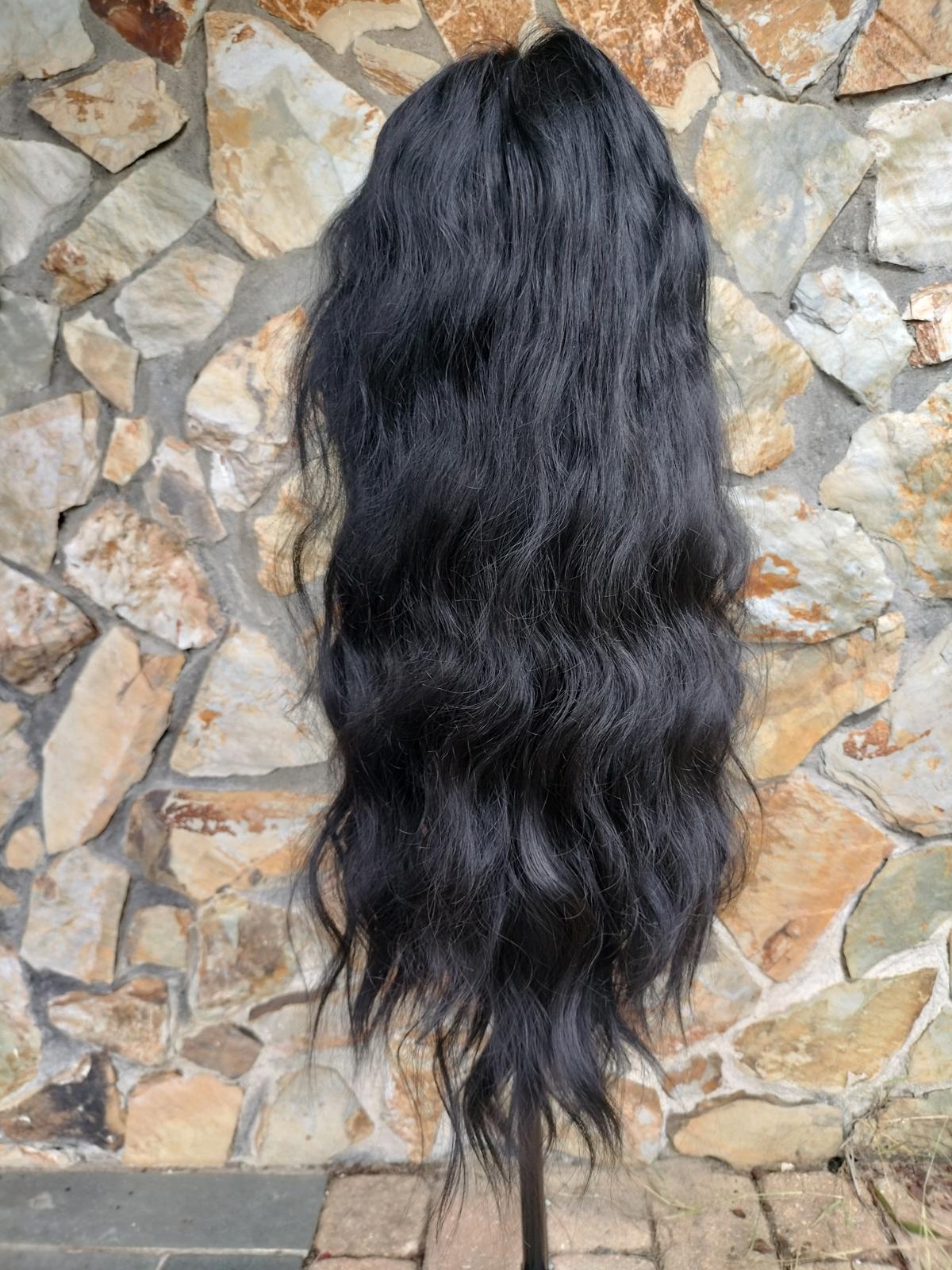 Black human hair lace front wig with added clip in extensions big density