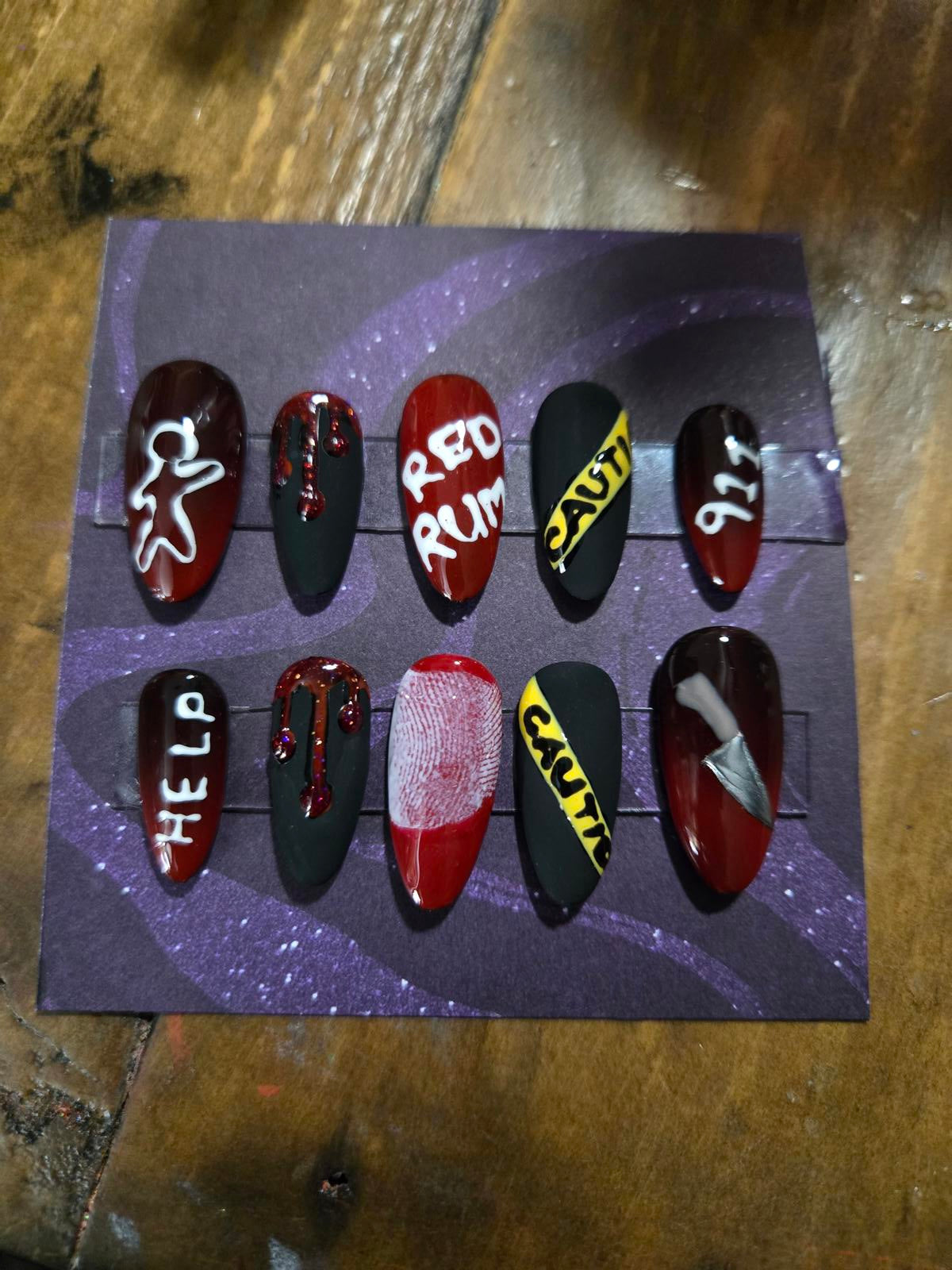 Crime scene redrum press on nails custom made